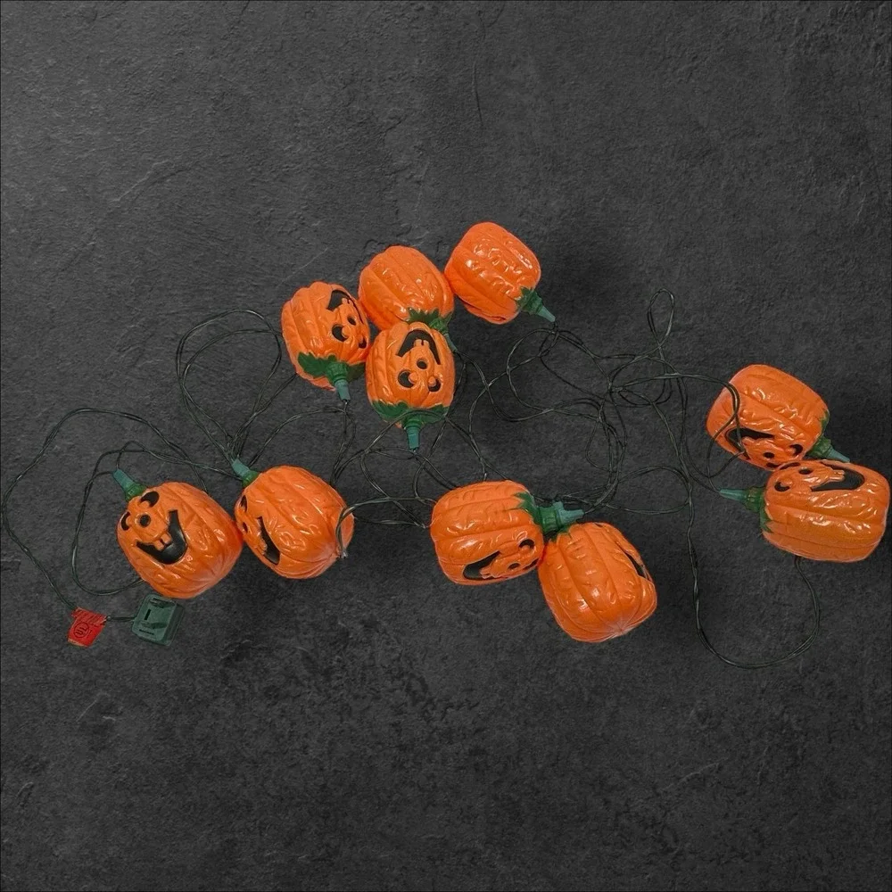 Vintage Pumpkin String Lights Halloween 14ft Orange Blow Mold Decor